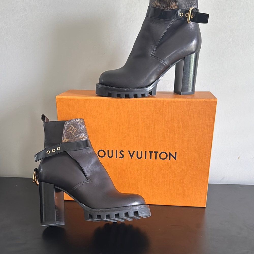 Louis Vuitton Black Heeled Boots with Chunky Heel